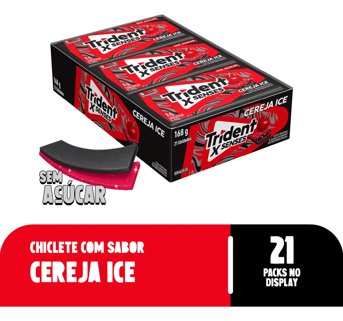 Trident Xsenses Cereja Ice - Caixa com 21 unidades